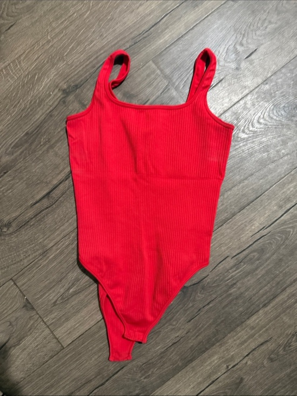 Ribbed Red Tank Bodysuit for Women